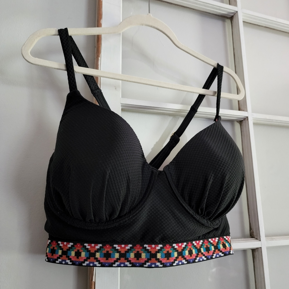 Cacique Balconette Aztec Trim Long-Line Bikini Top sz 40DDD
